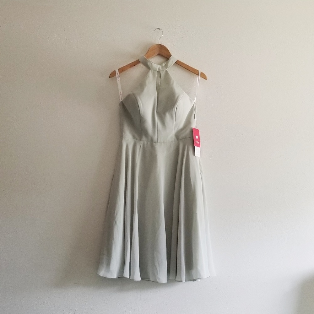 Mint sage green halter bridesmaids dress